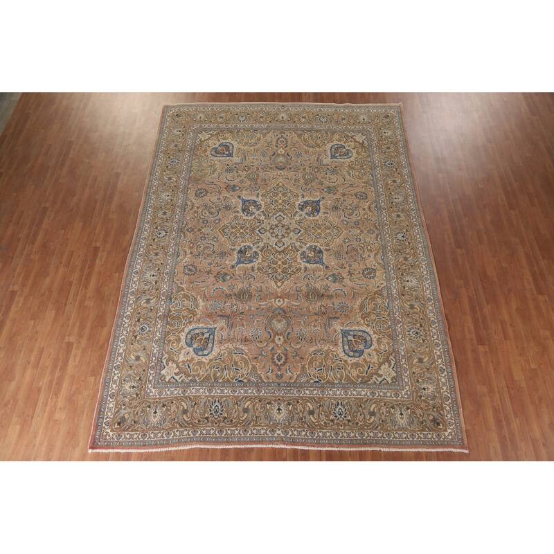 Hand Knotted Oriental 100% Wool Carpet Traditional Floral Oranges & Rust Mashad Area Rug - 13' 0'' X 9' 7''