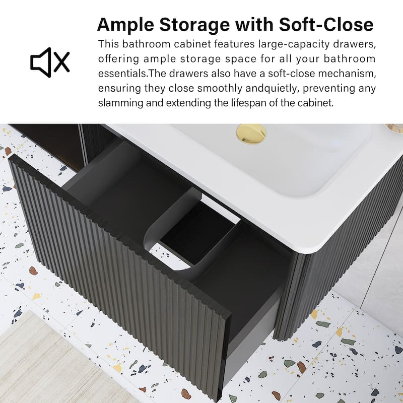 Floating Bathroom Vanity with Glossy White Integrated Ceramic Sink