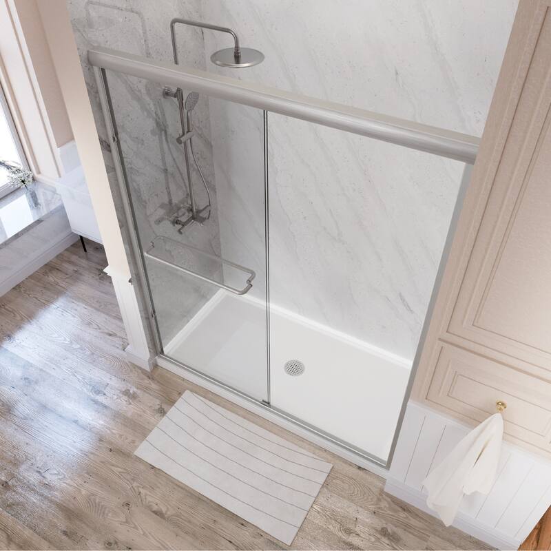 i-Homare 59'' W X 72'' H Semi-Frameless Double Sliding Shower Door with 2 Towel Bars
