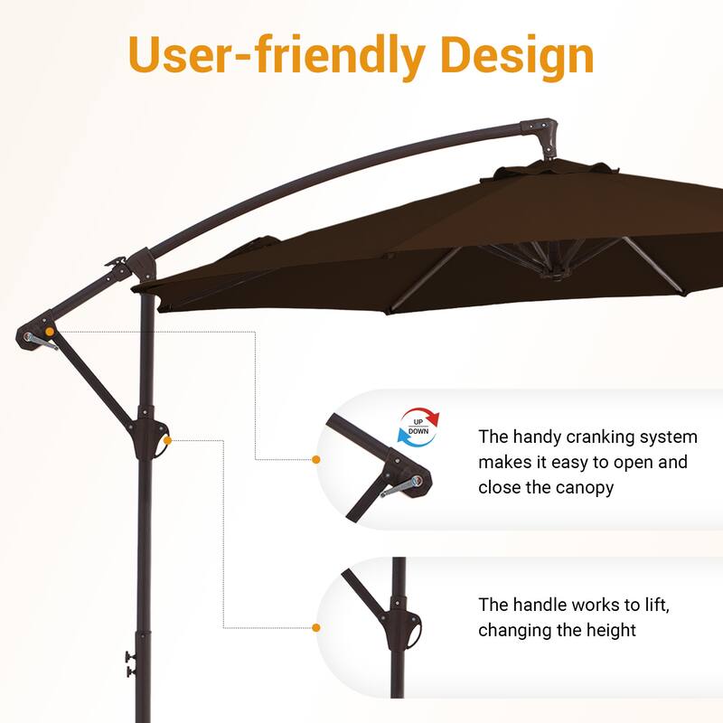 10 ft Steel Crank-lift Cantilever Umbrella With Weighted Base