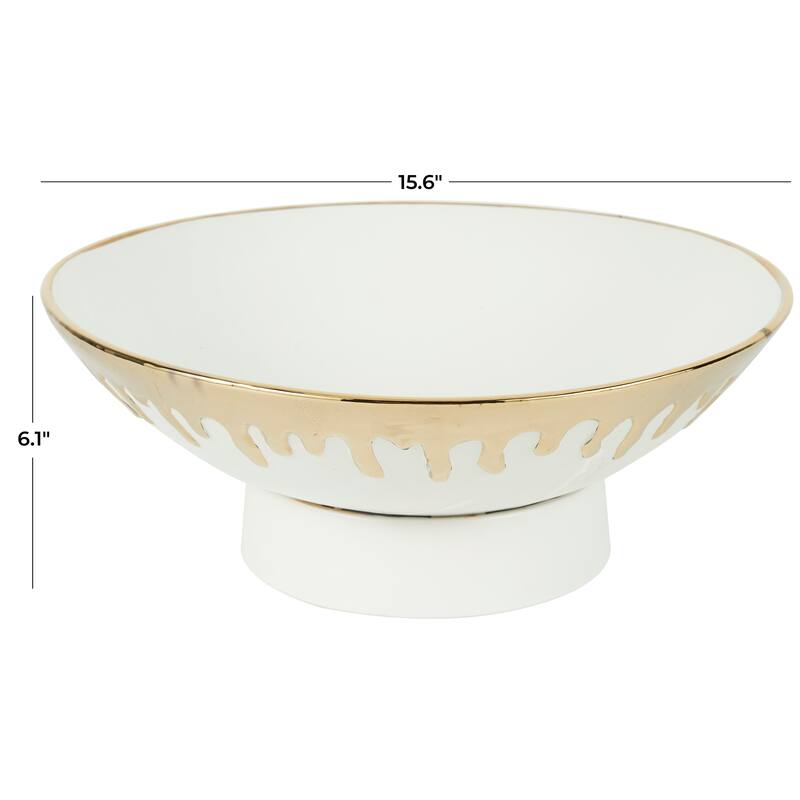 CosmoLiving by Cosmopolitan Black or White Ceramic Decorative Bowl with Abstract Gold Melting Drips