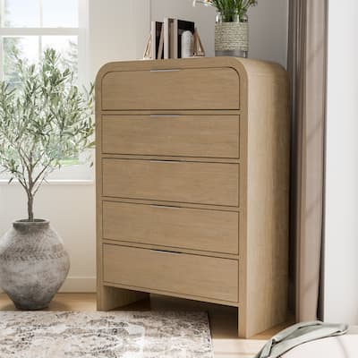 Furniture of America Elowyn Modern Natural Solid Wood 5-Drawer Storage Chest