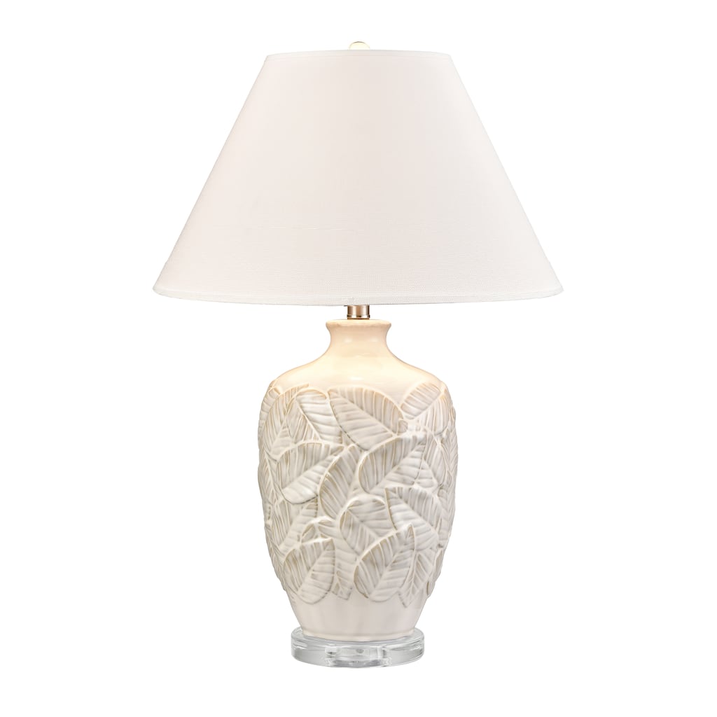 Elk Home Goodell White Glazed With White Linen Empire Shade Table Lamp