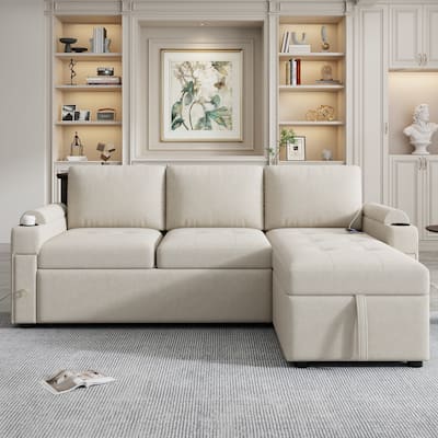 Modern L Shaped Sectional Sofa with Reversible Chaise and Hidden Storage and USB Ports for Living Rooms