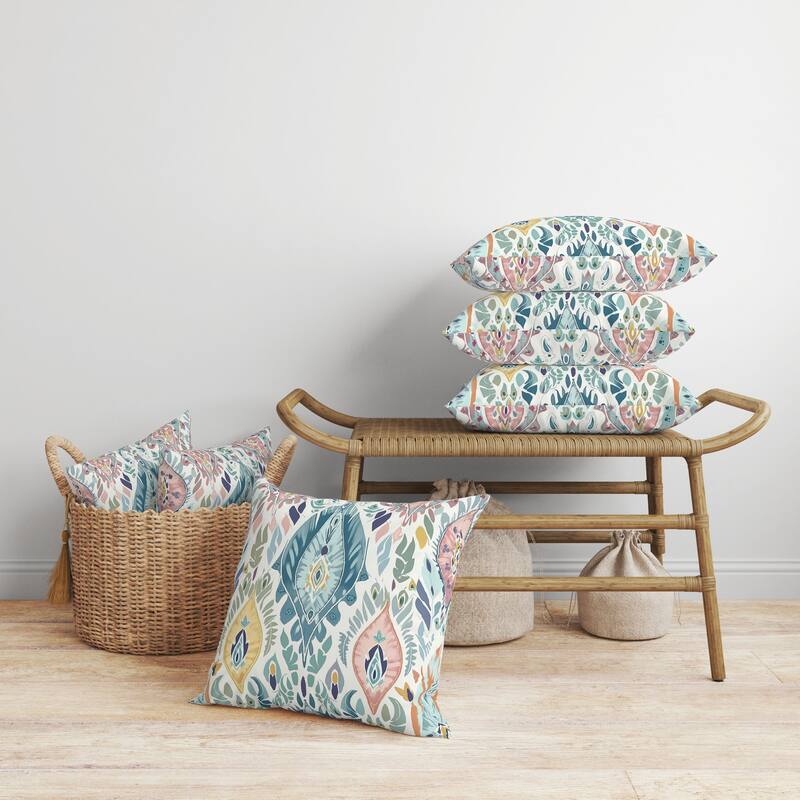 Ikat Infusion Faux Suede Reversible Throw Pillow Blue and Pink