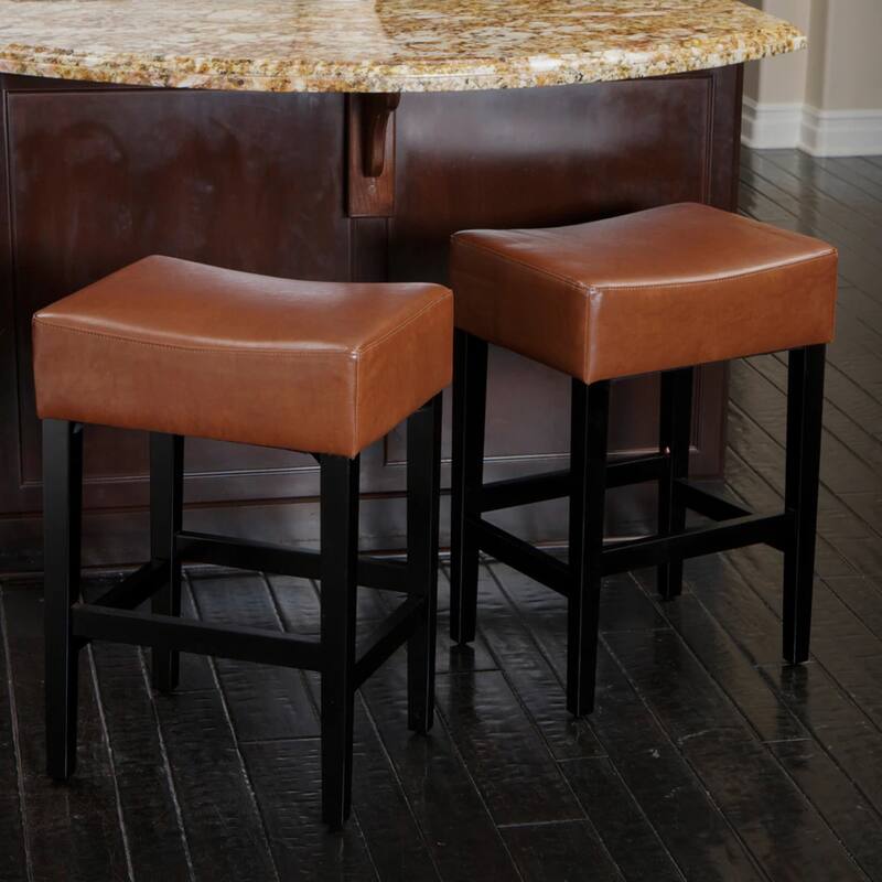 26.75" Backless Leather Counter Height Barstool Set of 2