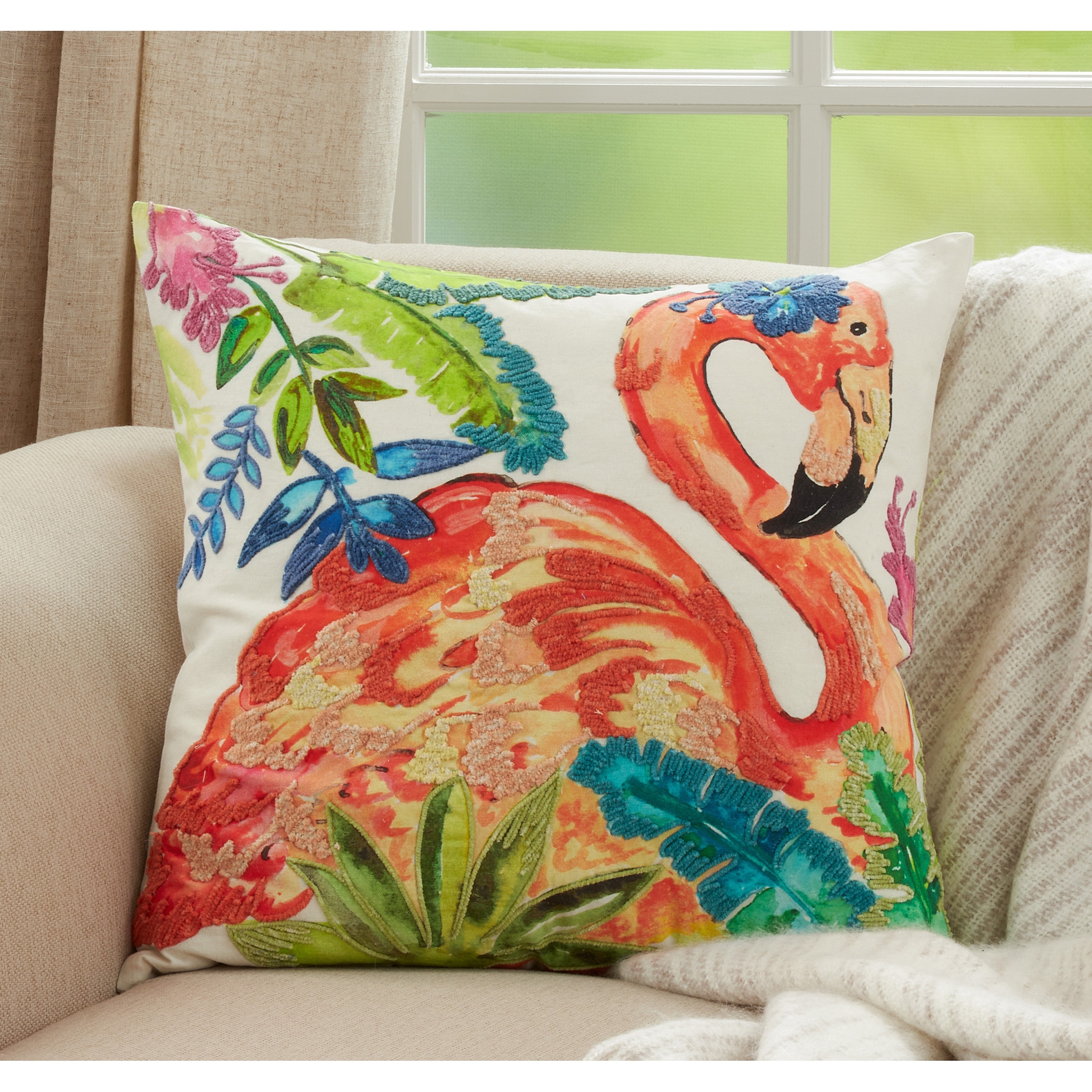 Saro Lifestyle Throw Pillow With Flamingo Design