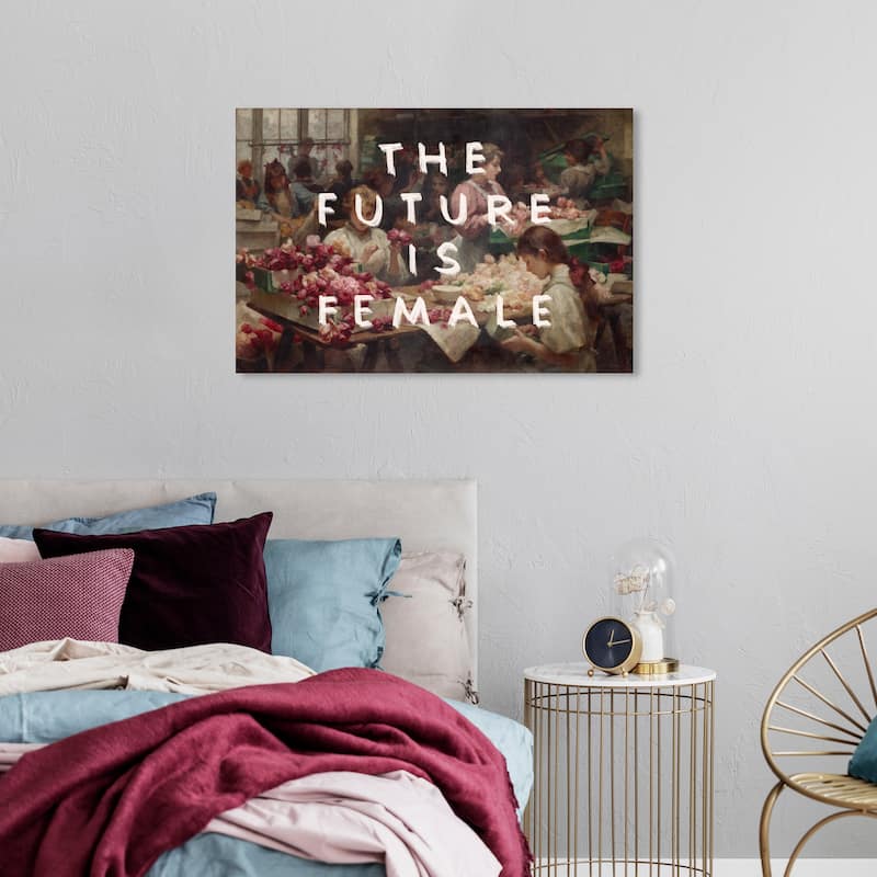 Wynwood Studio Canvas Fashion and Glam The future is Female White and Light Green Shabby Chic Wall Art Canvas Print - 24 x 36