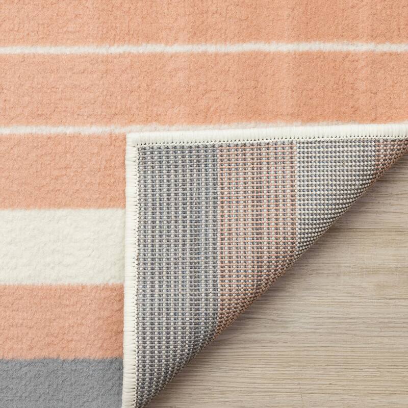 Forte Pink Grey White Angled Line Design, 5'3" x 7'5"