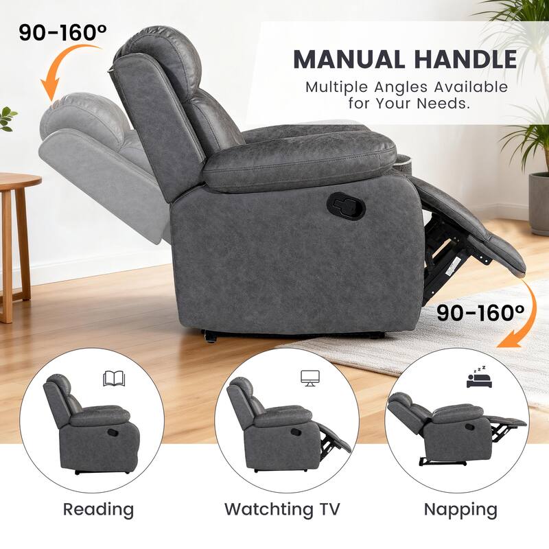 2PC Soft Microfiber Manual Reclining Chair, Bluetooth Speaker, Type-C and USB Charger, Recliner