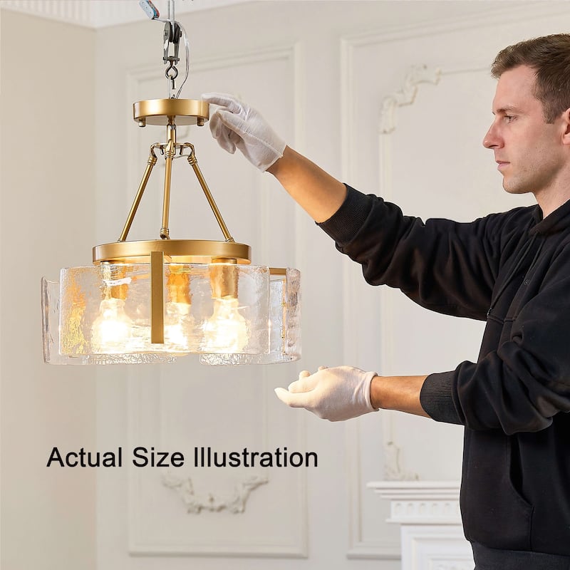 Reina 3-Light Water Textured Glass Panel Drum Semi Flush Mount