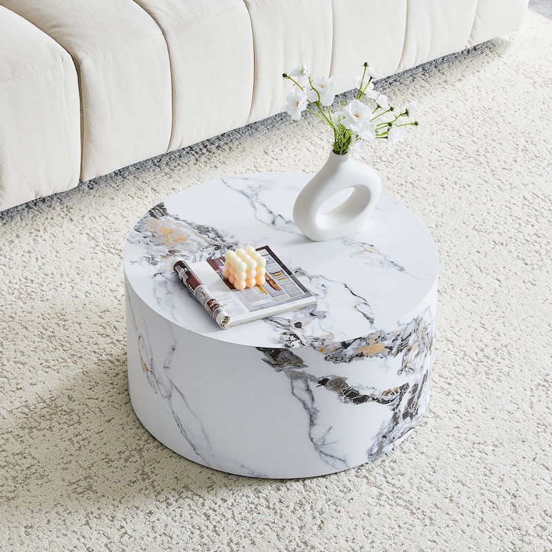Marble Texture Round MDF Coffee Table: 23.6" Diameter × 11.8" Height, Modern Minimalist Style, Perfect for Living Room
