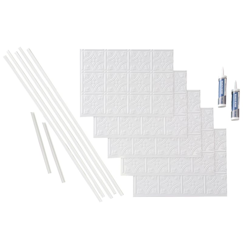 FASÄDE Traditional Style 1 Decorative Vinyl Backsplash Panel - 15 Sq Ft Kit - Gloss White