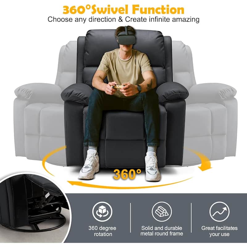 Heated 360° Swivel Massage Recliner Chair - Luxury PU Leather Reclining Sofa with Side Pocket for Living Room