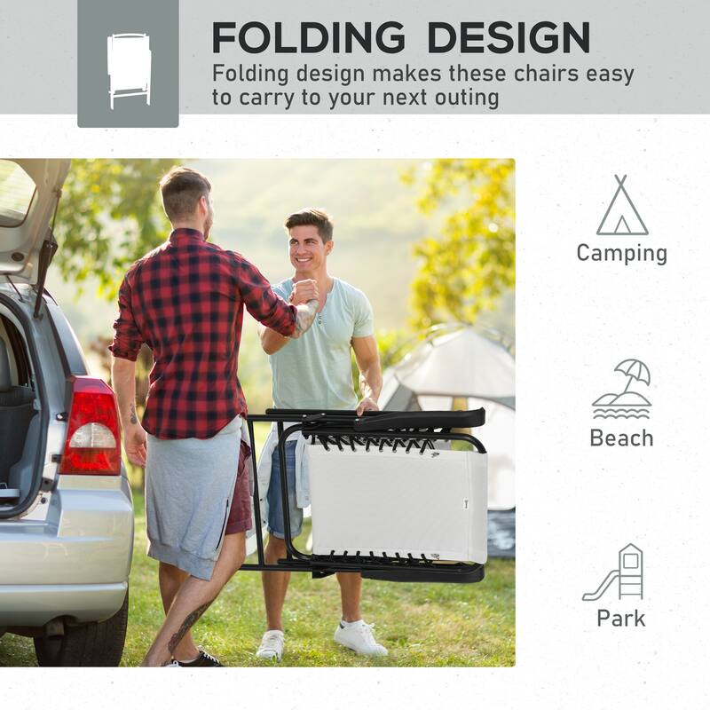 Outsunny Set of 2 Patio Folding Chairs, Outdoor Bungee Sling Chairs w/ Armrests, Portable Lawn Chairs for Camping