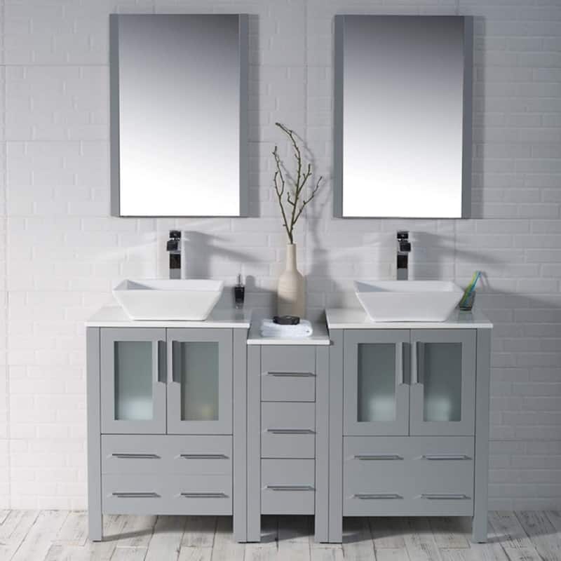 Blossom Sydney 60 Inch Double Sink Vanity with Side Cabinet & Mirrors