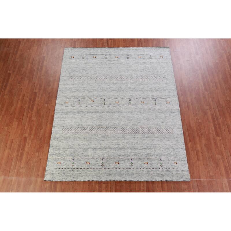 Hand Knotted Oriental 100% Wool Carpet Tribal Animal Pictorial Greys & Charcoal Gabbeh Area Rug - 9' 11'' X 8' 1''
