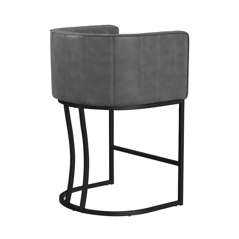 LUE BONA Modern 26.in Low Back Counter Height Barstools Upholstered/PU Leather Barrel Set of 2 Bar Stools with Metal Frame