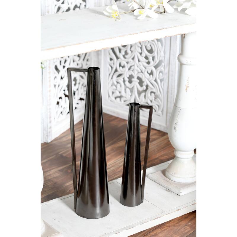 CosmoLiving by Cosmopolitan Metal Slim and Cone Geometric Vase with Handles (Set of 2) - Gold, Silver, Dark Gray, White, Black