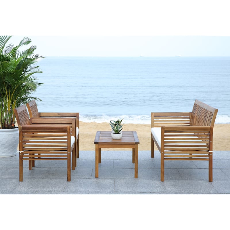 SAFAVIEH Carson Outdoor Acacia Solid Wood 4-Piece Conversation Patio Set