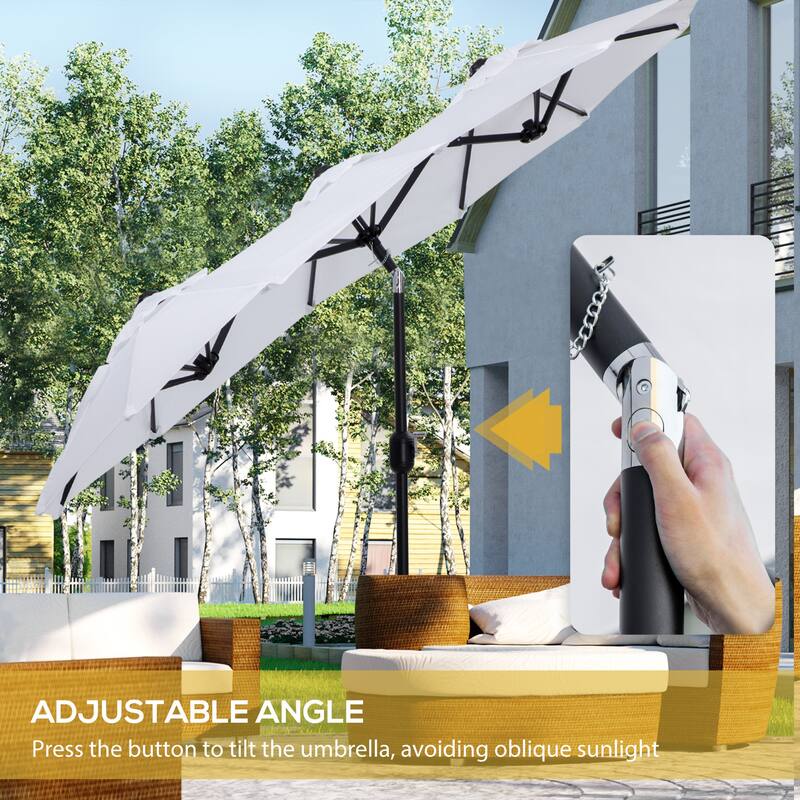 Outsunny Double-sided Patio Umbrella 9.5' Large Outdoor Market Umbrella with Push Button Tilt and Crank, 3 Air Vents and 12 Ribs