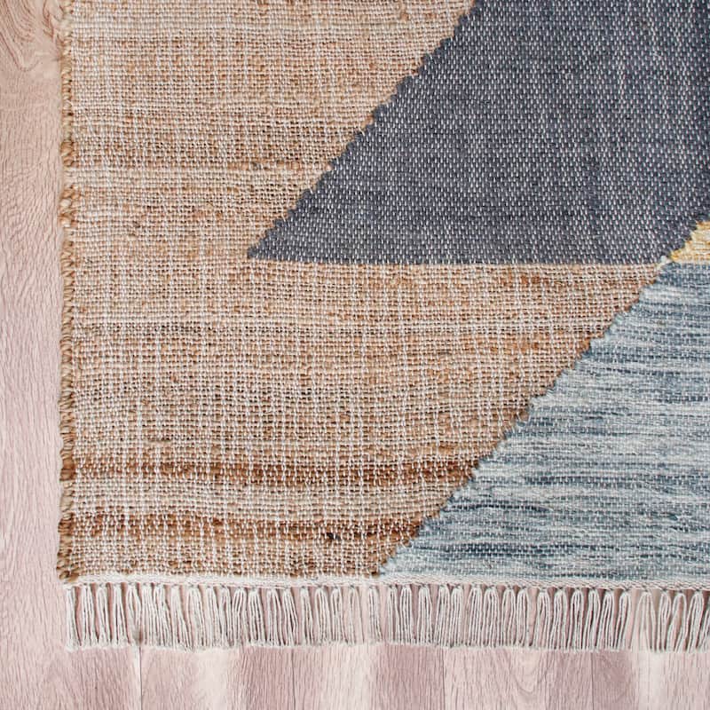 Sevita Hand-Woven Southwestern Jute-Blend Area Rug, Tan and Light Blue