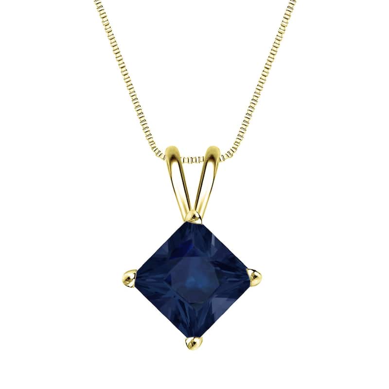 Auriya 14k Gold Princess-cut Sapphire Solitaire Necklace 2ct TW - Yellow