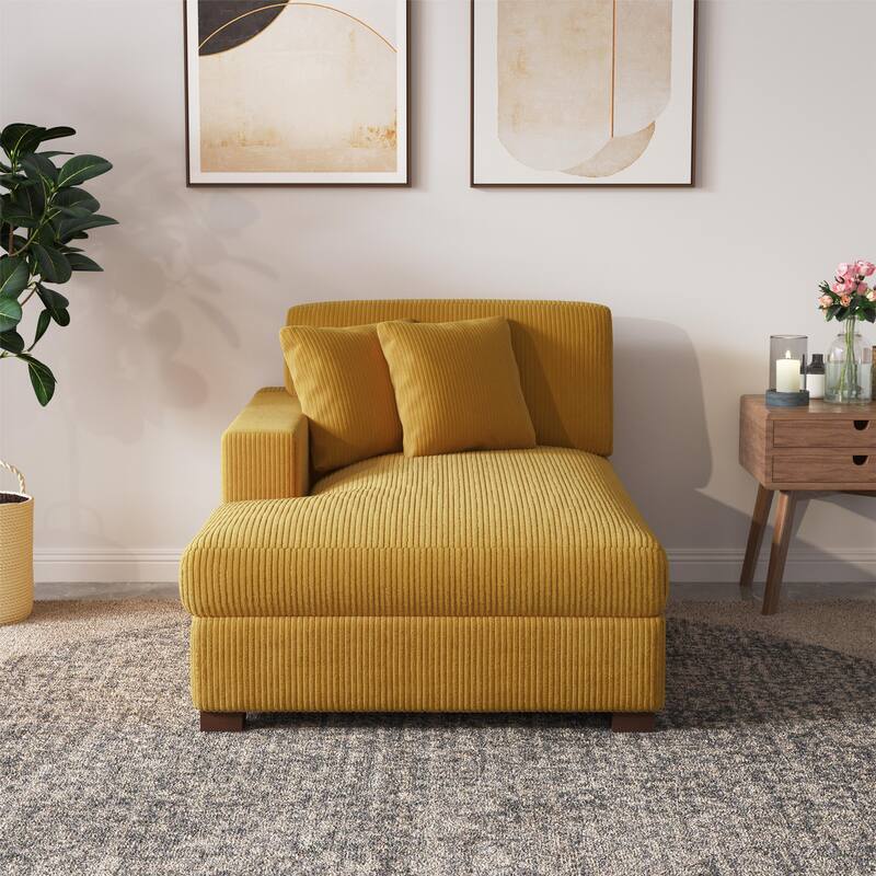 Upholstered Corduroy Modular Sectional Sofa with 2 throw pillows
