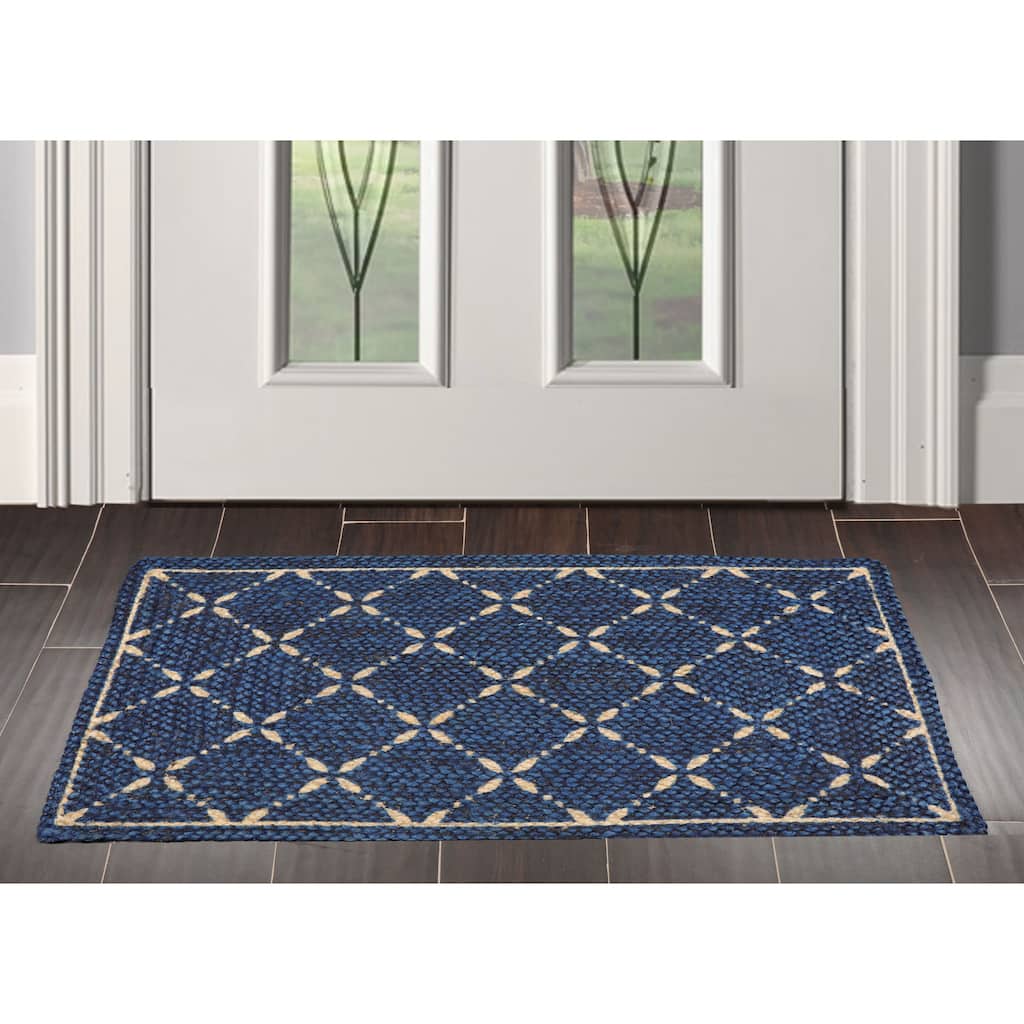 Hand Made Blue Handspun Jute Modern & Contemporary Oriental Area Rug - 2' x 3'