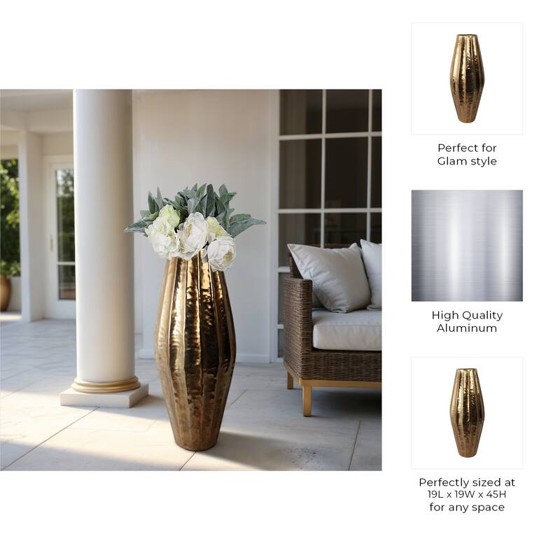 Metal Flower Vase Fluted Design for Home and Office Decor - 45" Gold