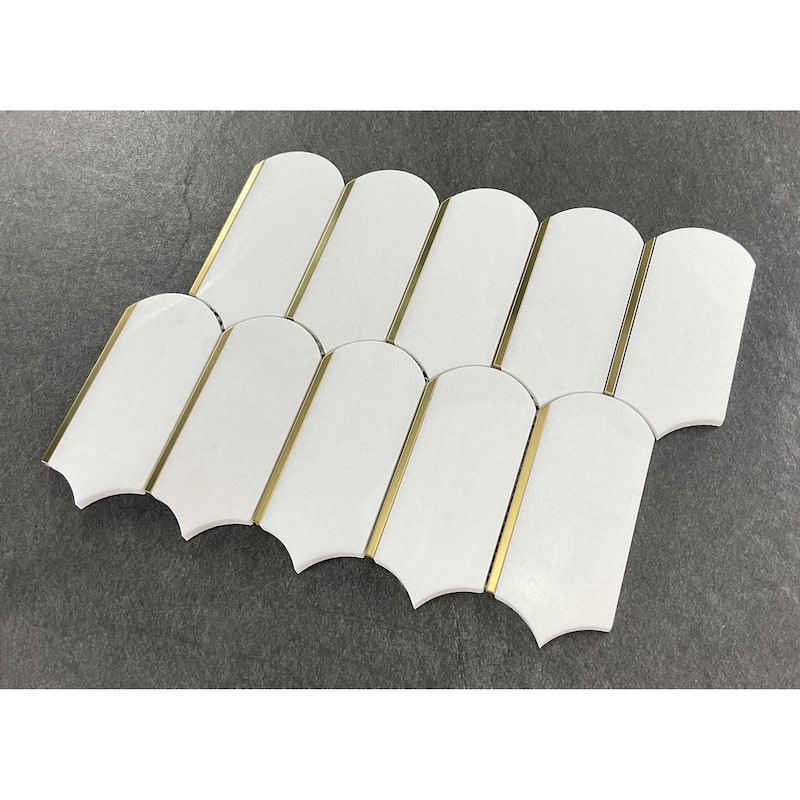 Thassos White & Gold Metal Novelty Mosaic Wall & Floor Tile - 1 Case (10 Sheets)