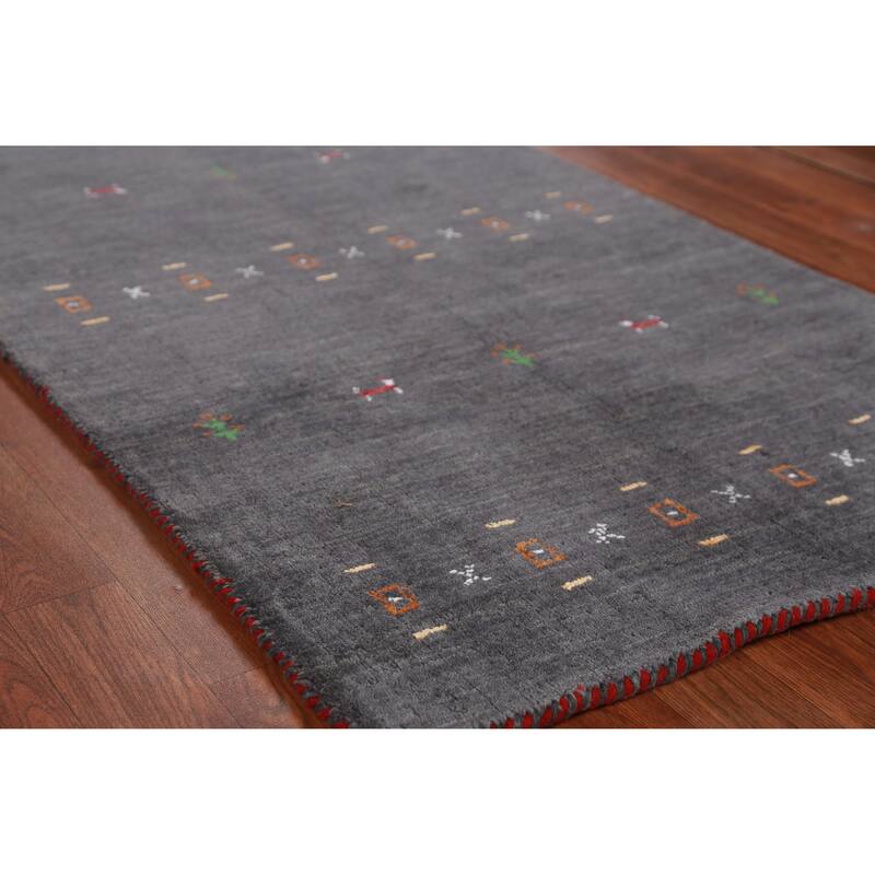 Hand Knotted Oriental 100% Wool Carpet Tribal Tribal Greys & Charcoal Gabbeh Area Rug - 5' 1'' X 2' 9''