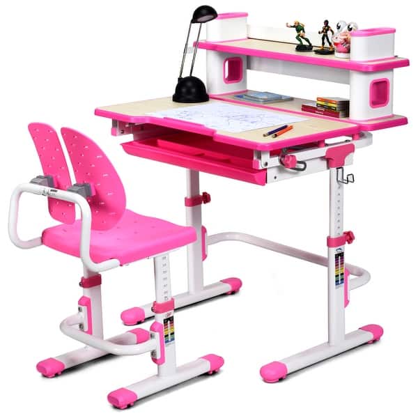 Costway Children S Desk Chair Set Height Adjule Study Table Bluepink 30364470 Desk Chair Set Height Adjule