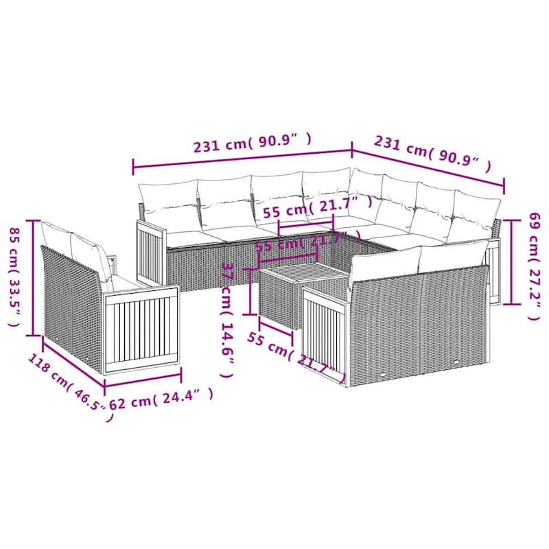 vidaXL Patio Sofa Set with Cushions Outdoor Conversation Furniture Poly Rattan