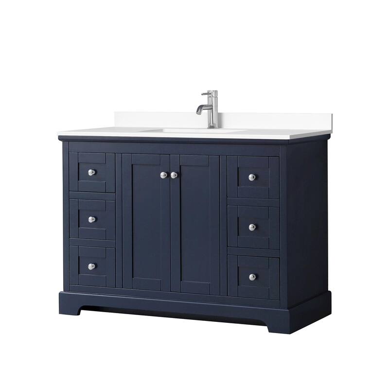 Wyndham Collection Avery 48" Free Standing Single Basin Vanity Set - Dark Blue / White Cultured Marble Top / Polished