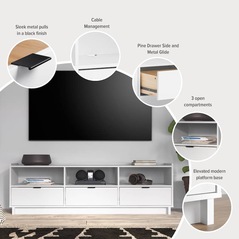 Prepac Simply Modern 70.25" W TV Stand for Living Room, Entertainment Room - 70.25" W x 22" H x 16" D