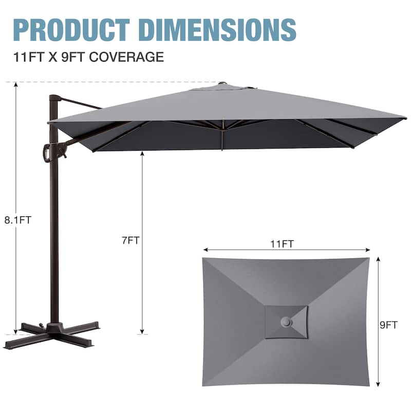 Outdoor Patio Umbrella 9 FT x 11 FT Cantilever-Offset Umbrella