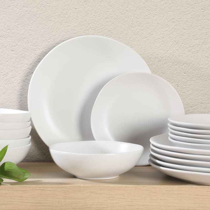 Gibson Home Bethel 18 Piece Plates and Bowls Ceramic Stoneware Organic Shape Dinnerware Set (Service for 6)