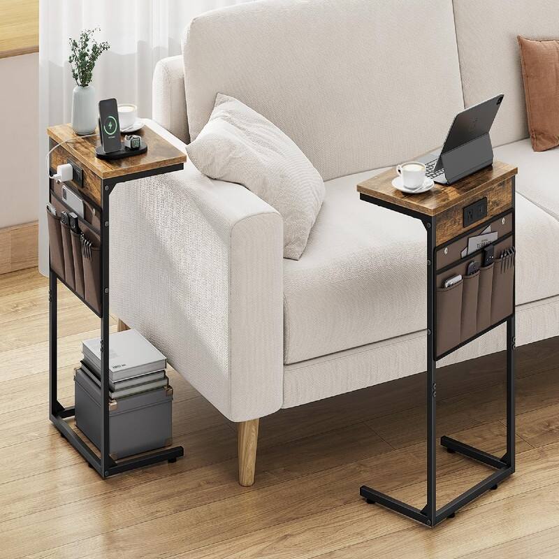 C Shaped End Table with Charging Station - 16.35"D x 10.84"W x 28.23"H