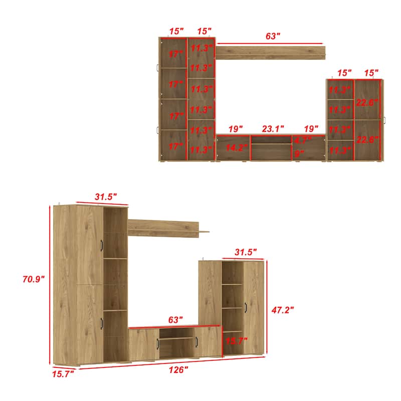 Modern Wall Entertainment Center with TV Stand and Storage Cabinets, Modular Media Console System