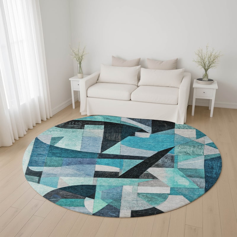Premium Washable Super Soft Contemporary Mayfield Rug - Teal - 8' x 8'