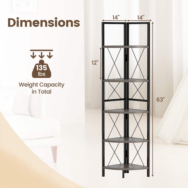 Gymax 2 PCS 5-tier Corner Display Rack Corner Ladder Bookshelf w/
