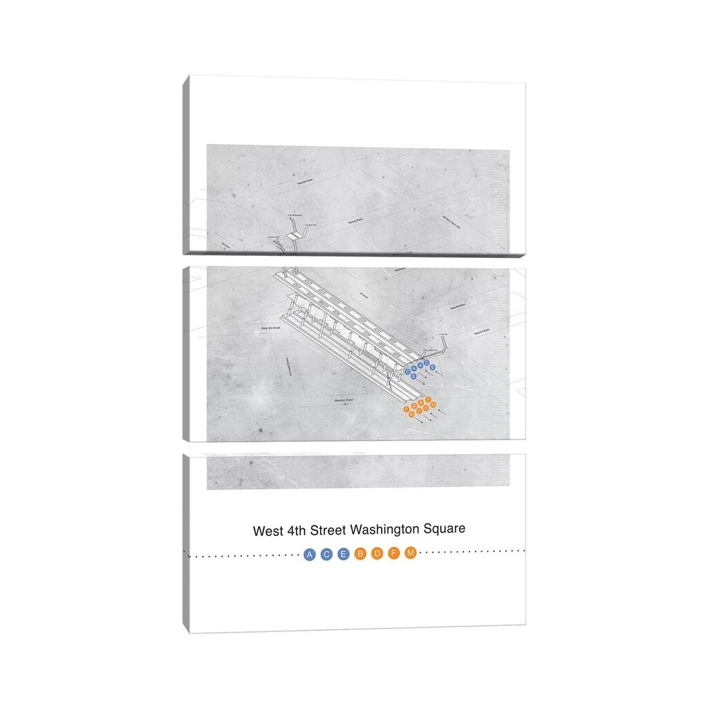 iCanvas "West 4th Street Washington Square Station 3D Map Poster" by Project Subway NYC 3-Piece Canvas Wall Art Set