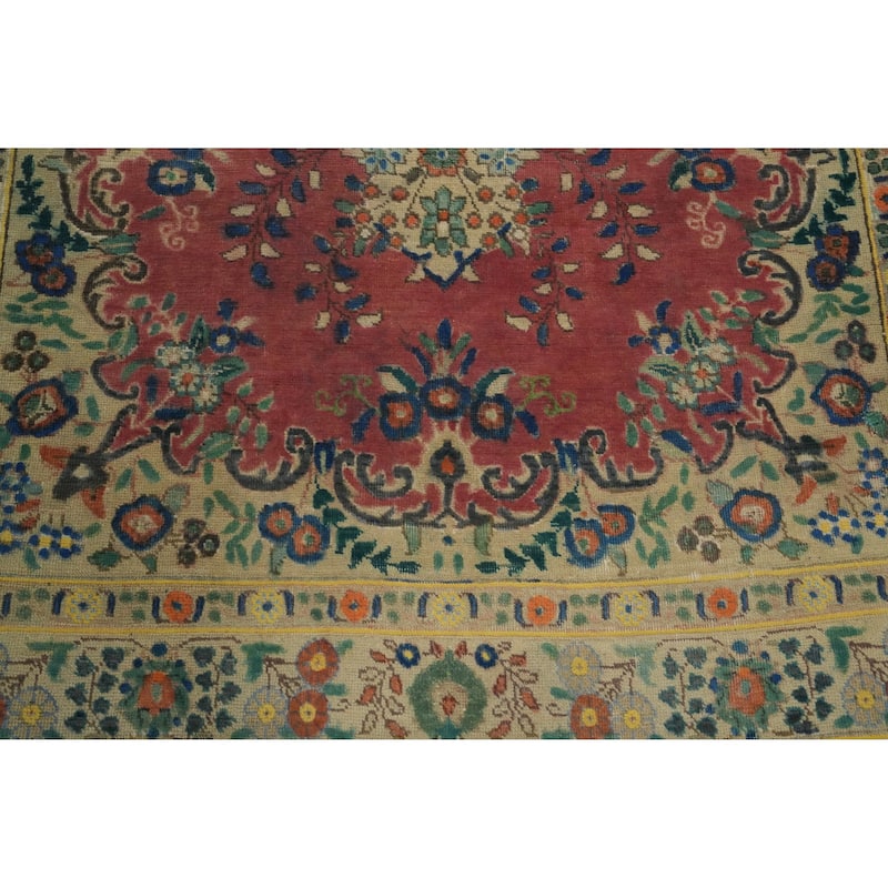 Hand Knotted Oriental 100% Wool Carpet Traditional Floral Pink Tabriz Area Rug - 6' 11'' X 4' 3''