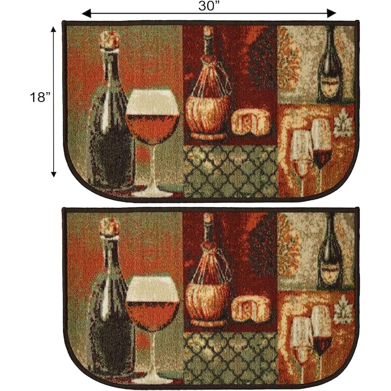 Kashi Home Kitchen Rug, Printed Durable Non Slip Floor Mat, Farmhouse Design 3 Piece Set - 3pc Set (2 18x30 D Shape & 1 20x40)