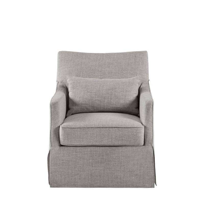 Roomfitters Modern Skirted Swivel Armchair, Traditional Martha Stewart Bedford Collection Lounge Seating with Pillow, Grey