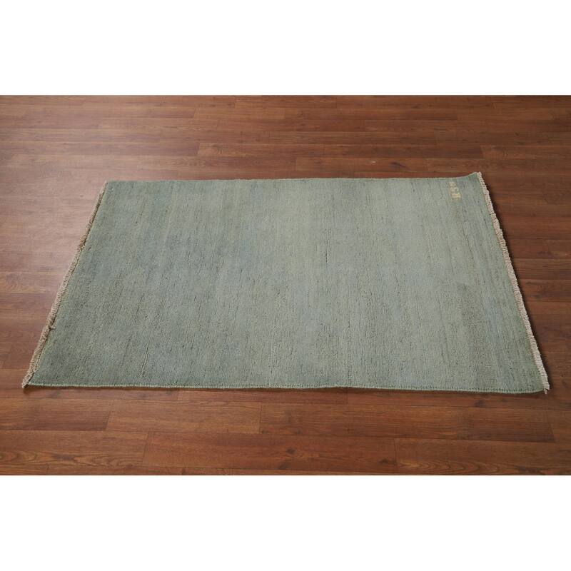 Green Gabbeh Modern Foyer Rug Hand-Knotted Accent Wool Carpet - 2'9"x 4'0"