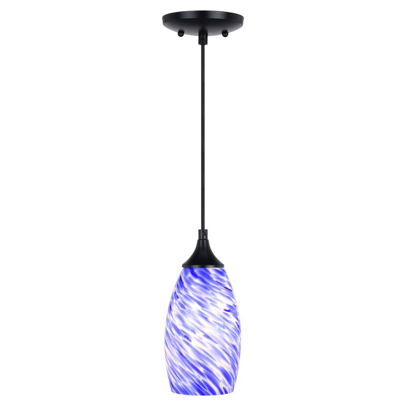 Milano Mini Pendant Ceiling Light with Blue Swirl Art Glass