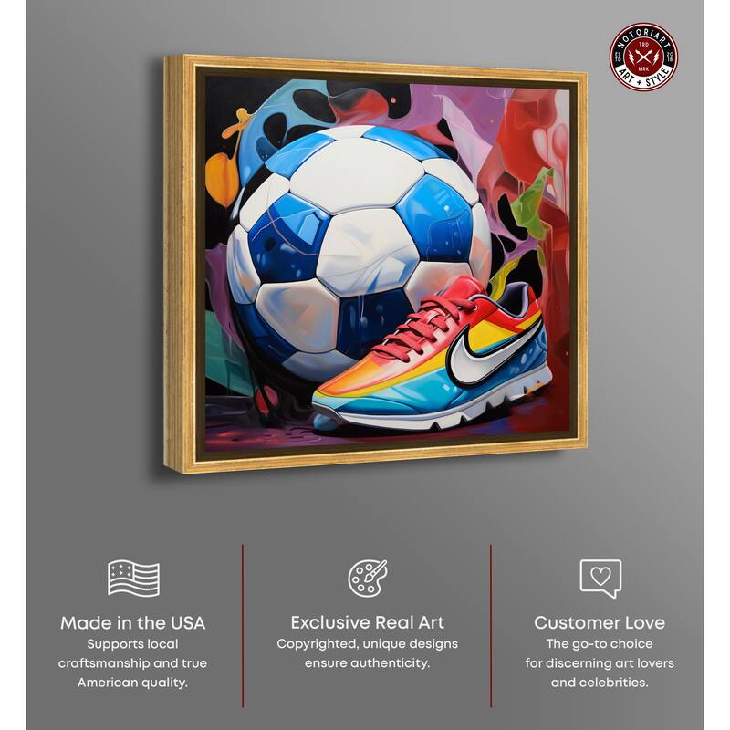 Notoriart Colorful Soccer Sneaker Splash Framed Soccer 1 Piece Canvas Wall Art