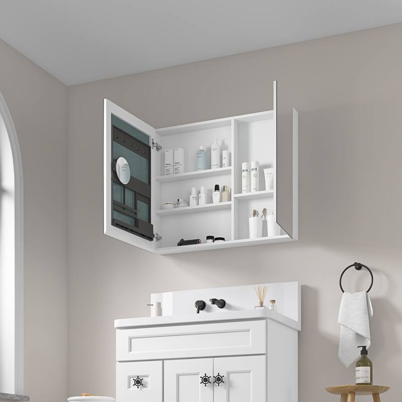 Wall Mounted Bathroom Medicine Cabinet with HD Mirror, Recessed or Surface Mount, Storage for Cosmetics & Personal Care